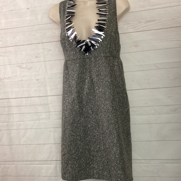 Anna Sui Sz XL Gray Tweed Halter Style Sleeveless Mini Dress Sequin neckline - Picture 6 of 11